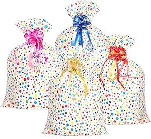 Outus 4 Pieces 48 Inch Extra Large Gift Bags (36 x 48 Inch) Jumbo Plastic Dot Bags Oversized Wrapping Bags with 4 Pieces Pull Flowers for Birthday Wedding Christmas Party (Multi-Color)