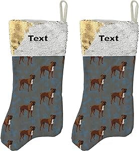 Personalized Gifts Secret Santa Stocking Pet Boxer Dog Themed 2 Pack Customized Flip Sequin Stockings Gold