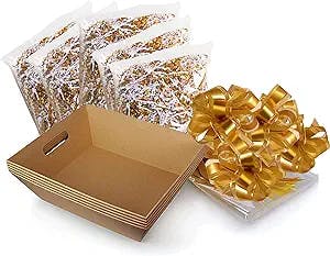 Upper Midland Products [5 Pk] 10x12” Large Big Basket for Gifts Empty, Basket Bags, Gold Pull Bows, Crinkle Cut Paper Shred Filler| DIY Wine Basket Gift Set Kit| Christmas, Easter| Gift to Impress