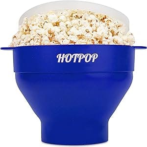 The Original Hotpop Microwave Popcorn Popper, Silicone Popcorn Maker, Collapsible Bowl BPA-Free and Dishwasher Safe- 20 Colors Available (Blue)