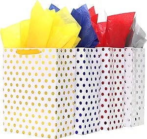 SUNCOLOR 4 Pack Large Gift Bags With Tissue Paper for Valentines's day, Birthday, Father's Day, Mother's and More
