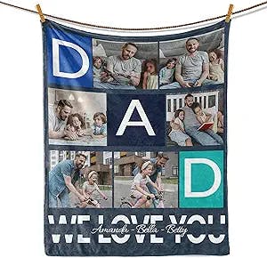 Dipopizt Gifts for Dad, Custom Dad Blanket with Photo, Personalized Gifts for Father's Day, Christmas from Daughter, Son, Wife, Unique Dad Birthday Gift Idea, Gifts for Papa, Customized Blanket