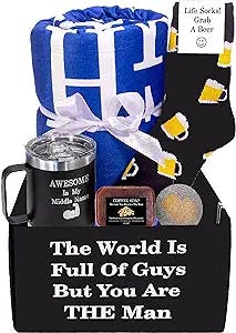 GOLDMUS 2023 Gift Box for Men - Get Well Soon Gifts for Men, Get Well Gifts for Men After Surgery, Care Package for Men, Birthday Gift Basket for Men - w/ Cozy Blanket, Mug, Socks, Soap and Bath Bomb