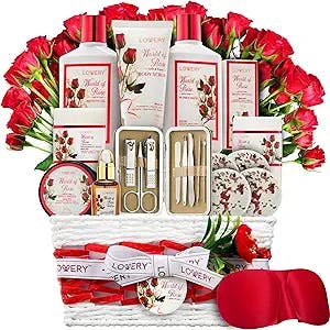 Mothers Day Spa Gifts for Women, Bath and Body Gift Set, Red Rose Gift Basket, 35Piece Stress Relief Spa Kit, Thank You, Birthday, Mom Gifts with Nail Care Kit, Body Scrub, Bubble Bath, Bath Bomb More