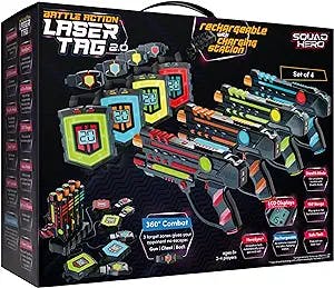 Rechargeable Laser Tag 360° Sensors + LCDs - Set of 4 - Gift Ideas for Kids Teens and Adults Boys & Girls Family Fun - Cool Teenage Christmas Lazer Group Activity - Teen Gifts Ages 8+ Year Old Boy