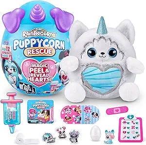 Rainbocorns Puppycorn Rescue (Husky) by ZURU, Collectible Plush, Stuffed Animal Girl Toys, Surprise Egg, Stickers, Syringe Slime, Ages 3+ for Girls, Children