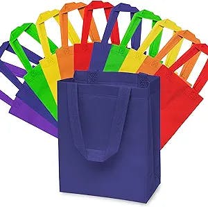 Gift Bags Bulk - 12 Pack Small Reusable Bag with Handles, Cute Assorted Rainbow Solid Color Fabric Gift Wrap Tote for Kids Birthday Gifts & Party Favors, Presents, Christmas, Goodie Bags - 8x4x10