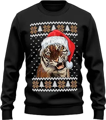 Christmas Tiger Sweatshirt Adults Secret Santa Festive Ideas Safari Santa Hat Sweater Gifts For Men and Women