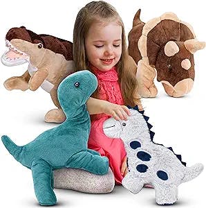 PASSIONFRUIT Dinosaur Plush Stuffed Animals | Adorable 12-Inch Dinosaur Toys for Boys and Girls | Assortment of Soft, Squeezable, Huggable Cute Stuffed Animals Makes a Great Gift for Kids | 4 Pack