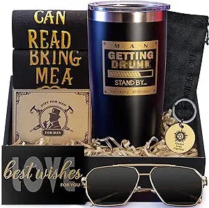 CITTA Birthday Gifts for Men, Gifts Box Basket for Men Who Have Everything,Cool Anniversary Christmas Valentines Gift Ideas for Men Him Husband Boyfriend-Funny 20oz Tumbler Men Gift Set