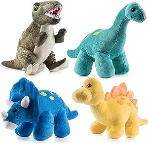 Prextex Plush Dinosaur Stuffed Animal, 4 Pack of 10'' Cute Dinosaur Plush Toys for Boys and Girls Ages 3+, Soft Dino Plush Stuffed Animals Dinosaur Party Favors