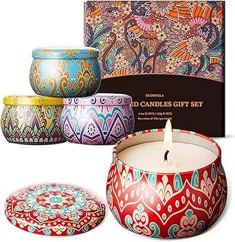 olorvela Scented Candles for Home Scented Candles Gifts for Women, 4pcs Soy Candles in Beautiful Travel Tins 100hrs Burn Time Gifted Packaged Aromatherapy Candle