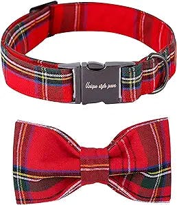 Unique style paws Christmas Dog and Cat Collar with Bow Pet Gift Adjustable Soft and Comfy Bowtie Collars for Small Medium Large Dogs
