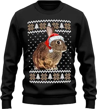 Christmas Rabbit Sweatshirt Adults Secret Santa Festive Ideas Wildlife Bunny Santa Hat Sweater Gifts For Men and Women