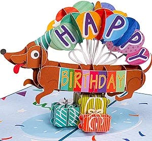 Paper Love 3D Pop Up Birthday Card, Birthday Dog, For Unisex Kids and Adults, 5" x 7" Cover - Includes Envelope and Note Tag